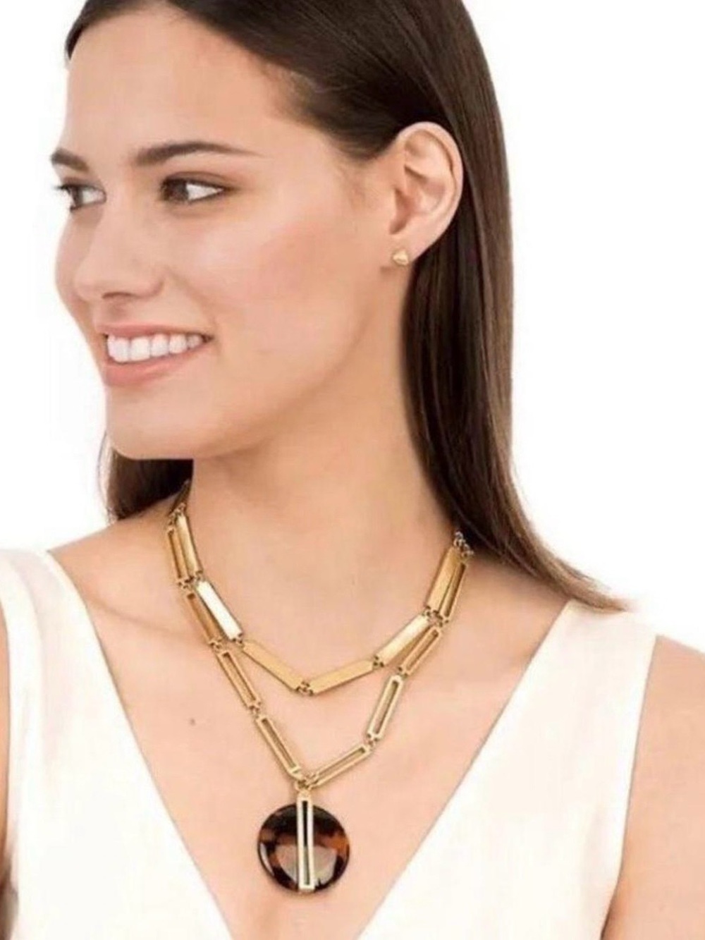 Stella & Dot Jaya Gold Chain Necklace with Tortoiseshell Pendant